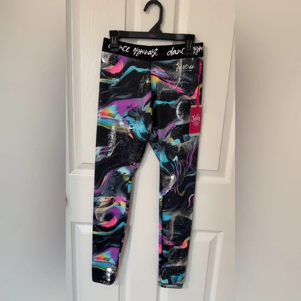 Justice Dance Gym Black and Pink Abstract Leggings